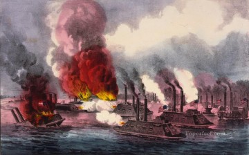 Currier Ives Brillante victoria naval en el río Mississippi, cerca de Fort Wright, batalla naval de 1862 Pinturas al óleo